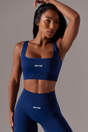 Ardour - Open Back Square Neck Sports Bra in Navy