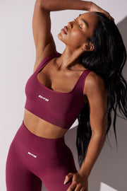 Ardour - Open Back Square Neck Sports Bra in Plum