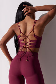 Ardour - Open Back Square Neck Sports Bra in Plum