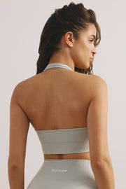 Focused - Halter Neck Define Luxe Sports Bra in Light Grey