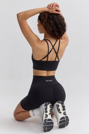 Define Luxe Strappy Sports Bra in Jet Black