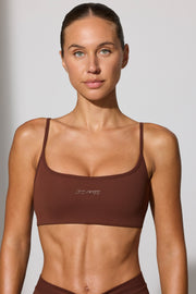 Adjust - Twist Back Scoop Neck Sports Bra in Chocolate