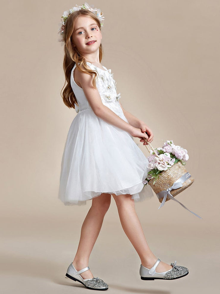 Butterfly Embroidered Sleeveless Tulle Flower Girl Dress