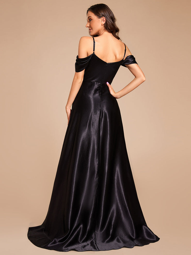 Custom Size A-line Sweetheart Neckline Spaghetti Straps Appliques Satin Evening Dress