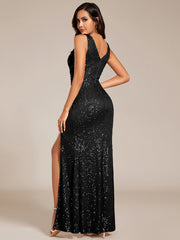 Dazzling Cowl Neck Sequin Sleeveless Bodycon Evening Dress with Open Back