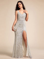 Dazzling Cowl Neck Sequin Sleeveless Bodycon Evening Dress with Open Back