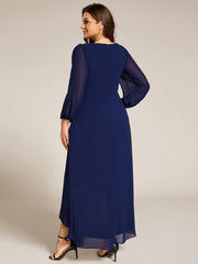 Chiffon Long Sleeve High-Low Evening Dress with Waist Applique