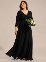 Chiffon Long Sleeve Empire Waist Maxi Evening Dress with Pleated Detailing