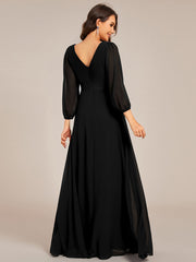 Chiffon Long Sleeve Empire Waist Maxi Evening Dress with Pleated Detailing