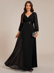 Chiffon Long Sleeve Empire Waist Maxi Evening Dress with Pleated Detailing