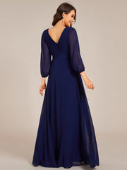 Chiffon Long Sleeve Empire Waist Maxi Evening Dress with Pleated Detailing