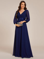 Chiffon Long Sleeve Empire Waist Maxi Evening Dress with Pleated Detailing