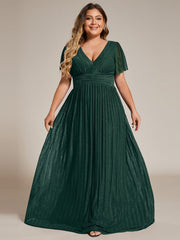 Plus Size Sparkle Short Sleeves Formal Evening Dress with V-Neck