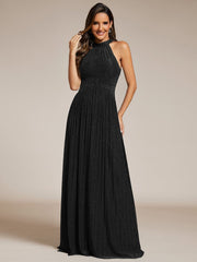 Sparkle Halter Neck Formal Evening Dress with A-line Silhouette