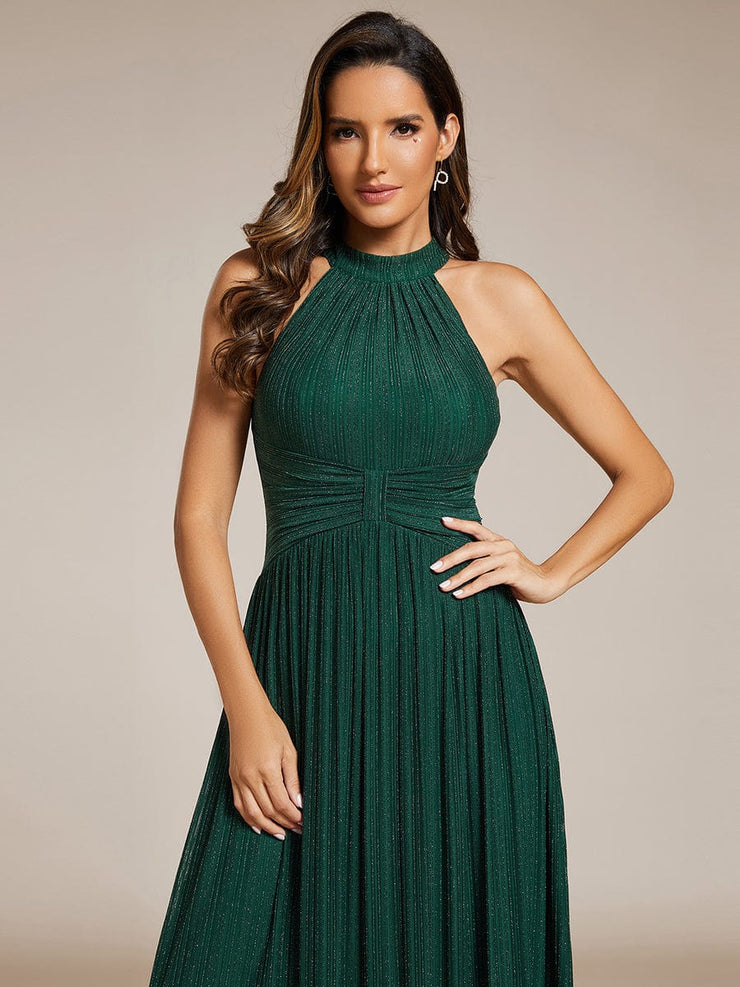 Sparkle Halter Neck Formal Evening Dress with A-line Silhouette