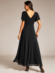 Chiffon Ruffle Sleeves Rhinestone Waist High-Low Evening Dress For Wedding