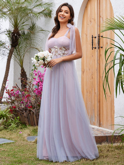 A-Line Frenulum Knotting Sweetheart Evening Dress with Waist Applique