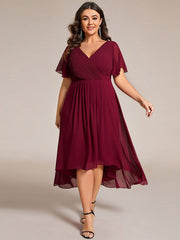 Custom Size Chic V Neck High-Low Wedding Guest Dress