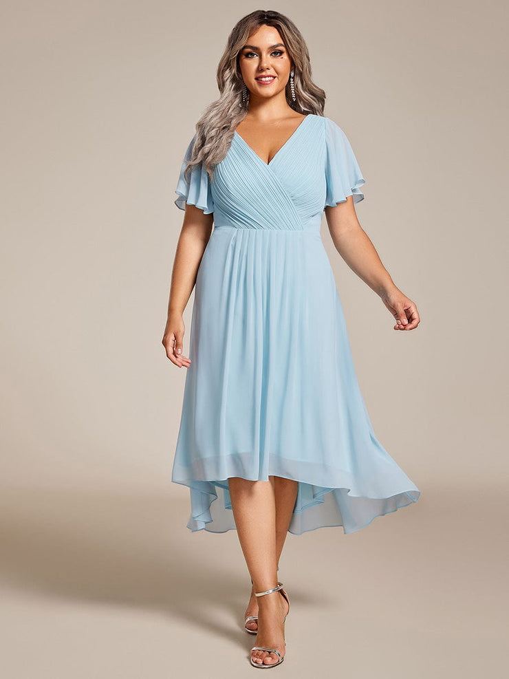 Custom Size Chic V Neck High-Low Wedding Guest Dress