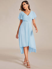 Custom Size Chic V Neck High-Low Wedding Guest Dress