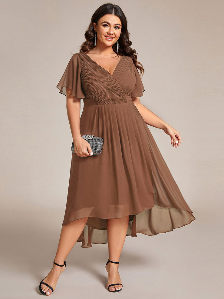 Custom Size Chic V Neck High-Low Wedding Guest Dress