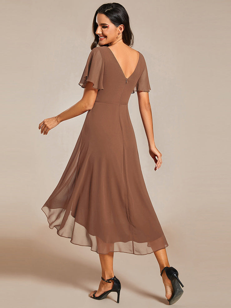 Custom Size Chic V Neck High-Low Wedding Guest Dress