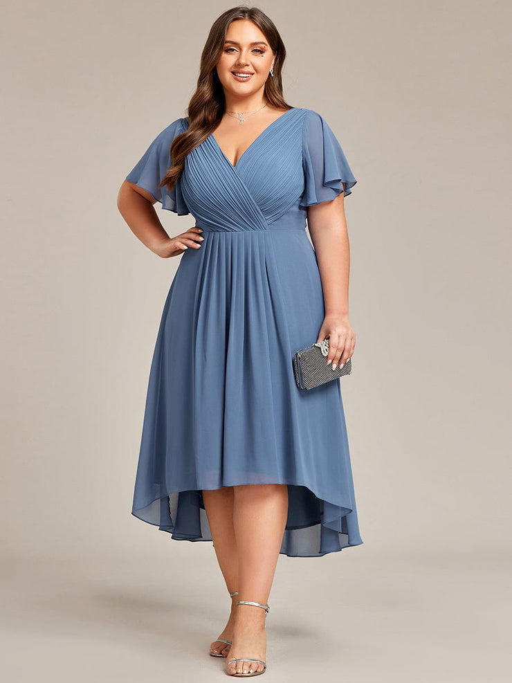 Custom Size Chic V Neck High-Low Wedding Guest Dress