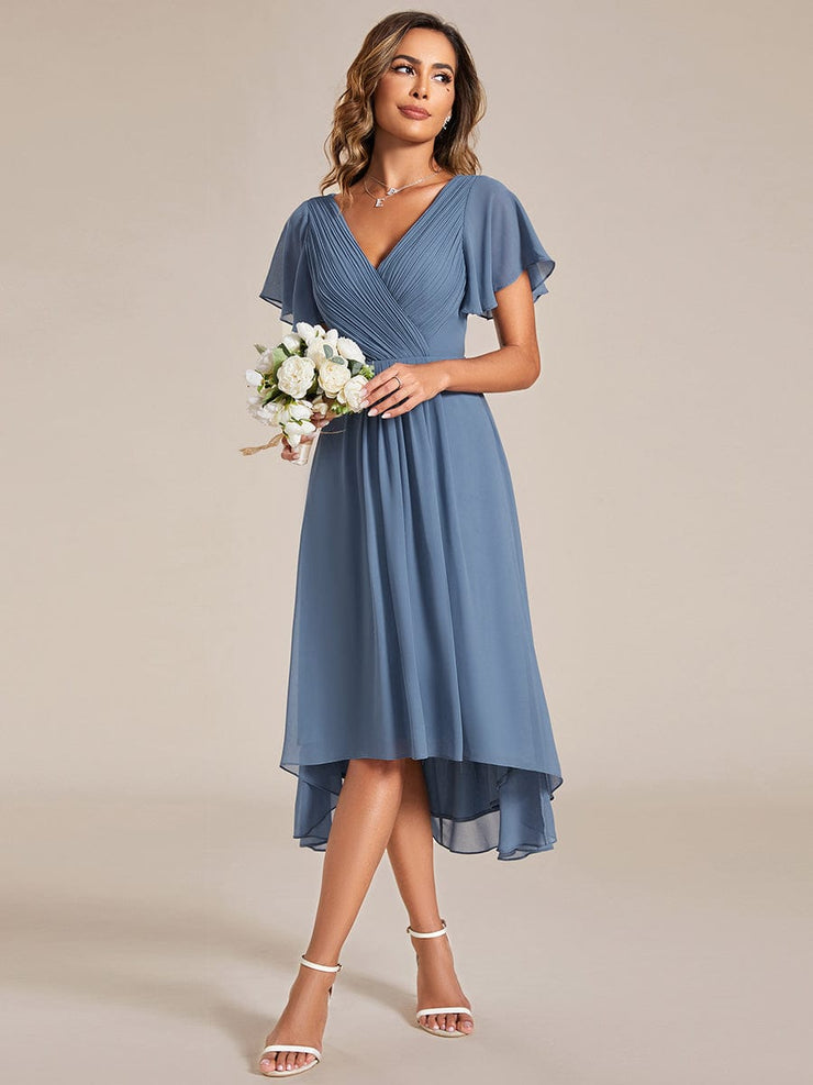 Custom Size Chic V Neck High-Low Wedding Guest Dress