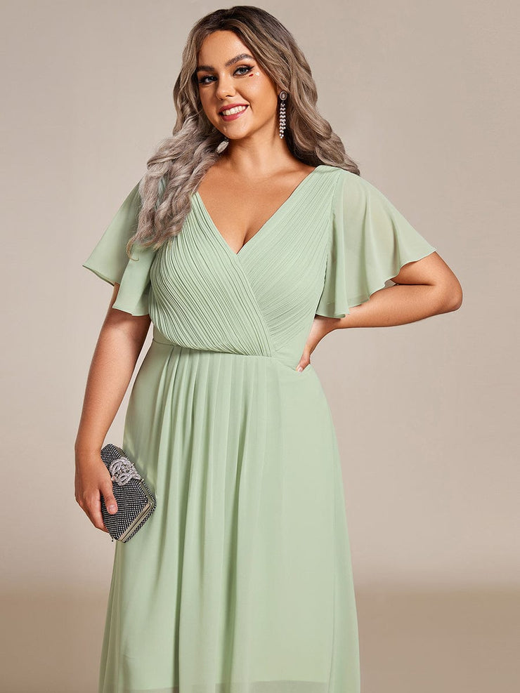 Custom Size Chic V Neck High-Low Wedding Guest Dress