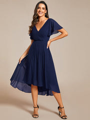 Custom Size Chic V Neck High-Low Wedding Guest Dress