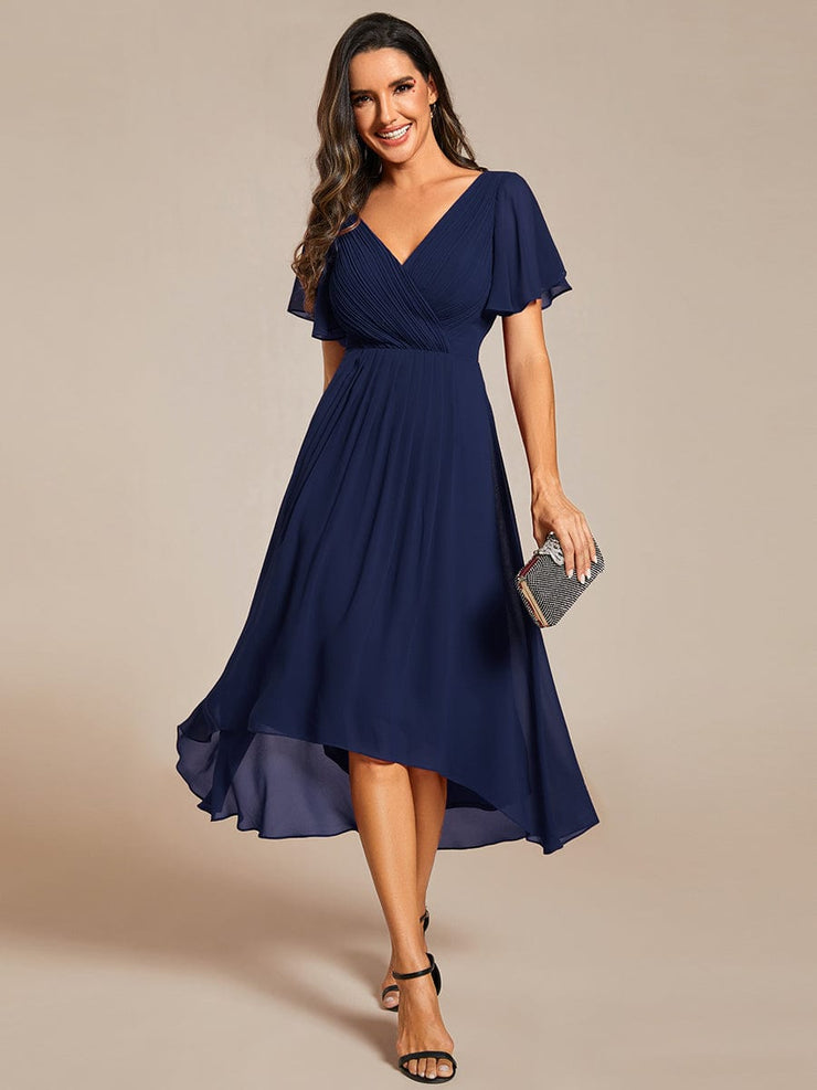 Custom Size Chic V Neck High-Low Wedding Guest Dress