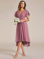 Custom Size Chic V Neck High-Low Wedding Guest Dress