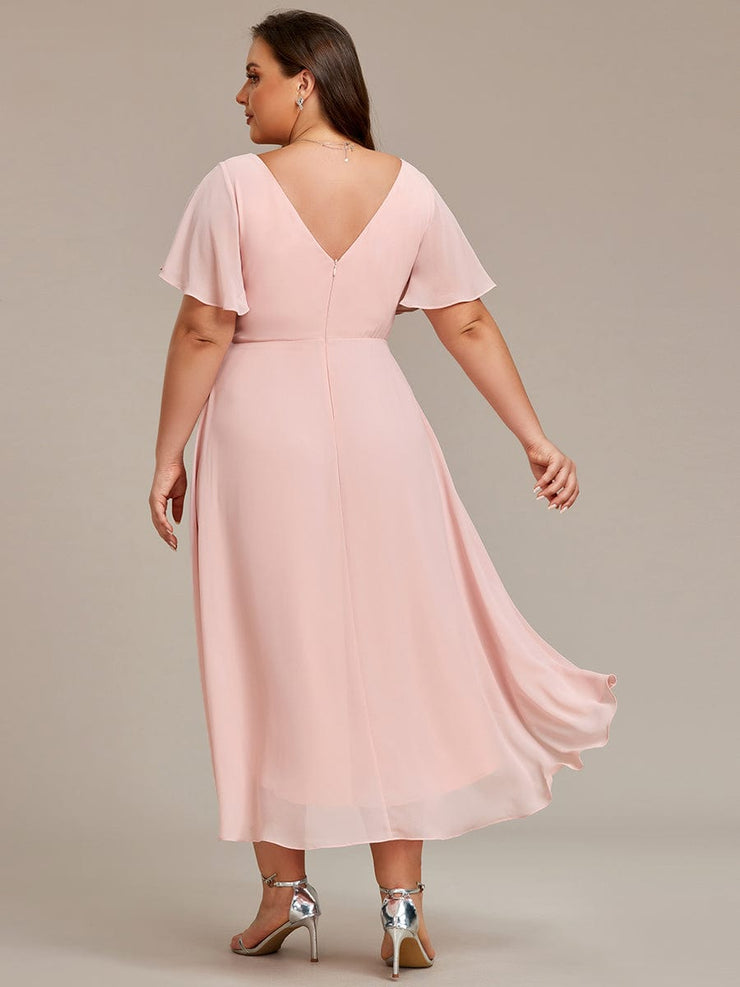 Custom Size Chic V Neck High-Low Wedding Guest Dress