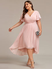 Custom Size Chic V Neck High-Low Wedding Guest Dress