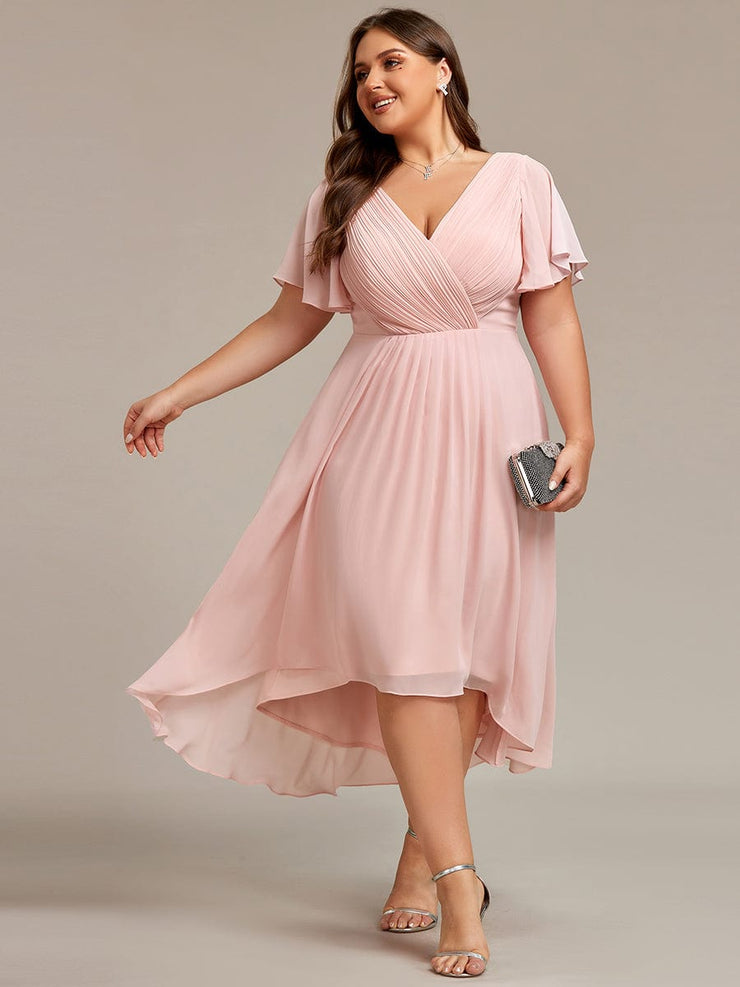 Custom Size Chic V Neck High-Low Wedding Guest Dress