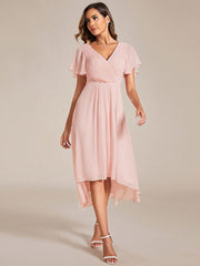 Custom Size Chic V Neck High-Low Wedding Guest Dress