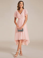 Custom Size Chic V Neck High-Low Wedding Guest Dress