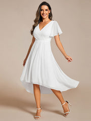 Custom Size Chic V Neck High-Low Wedding Guest Dress