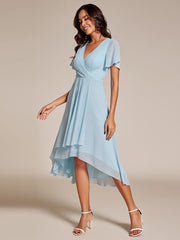 Custom Size Chiffon Elegance Short Sleeve High-Low Wedding Guest Dress