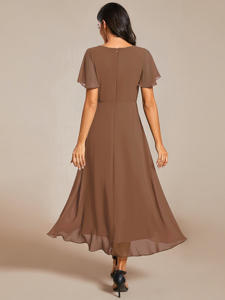 Custom Size Chiffon Elegance Short Sleeve High-Low Wedding Guest Dress