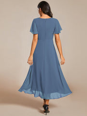 Custom Size Chiffon Elegance Short Sleeve High-Low Wedding Guest Dress