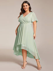 Custom Size Chiffon Elegance Short Sleeve High-Low Wedding Guest Dress