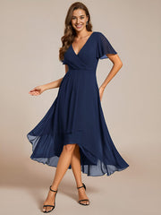 Custom Size Chiffon Elegance Short Sleeve High-Low Wedding Guest Dress