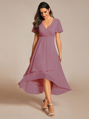 Custom Size Chiffon Elegance Short Sleeve High-Low Wedding Guest Dress