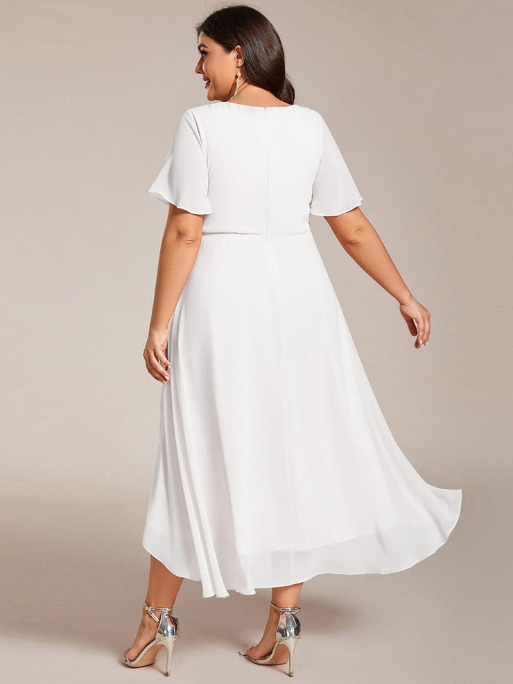 Custom Size Chiffon Elegance Short Sleeve High-Low Wedding Guest Dress