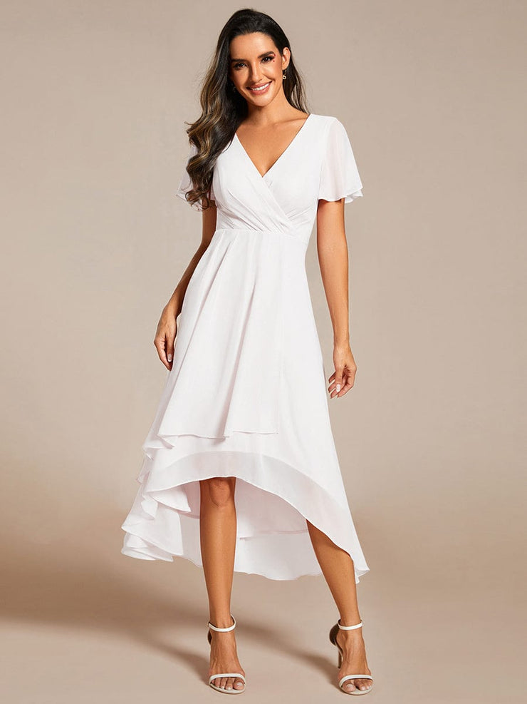 Custom Size Chiffon Elegance Short Sleeve High-Low Wedding Guest Dress