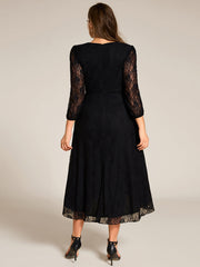 Plus Size Long Sleeve High-Low Lace Wedding Guest Dress with Ruffle Details