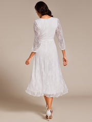 Romantic Long Sleeve High-Low Lace Wedding Guest Dress with Ruffle Details