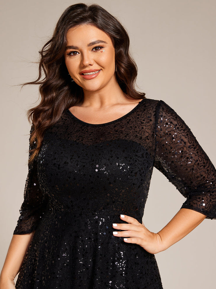 Dazzling Sequin A-Line Midi Wedding Guest Dress with Long Sleeves