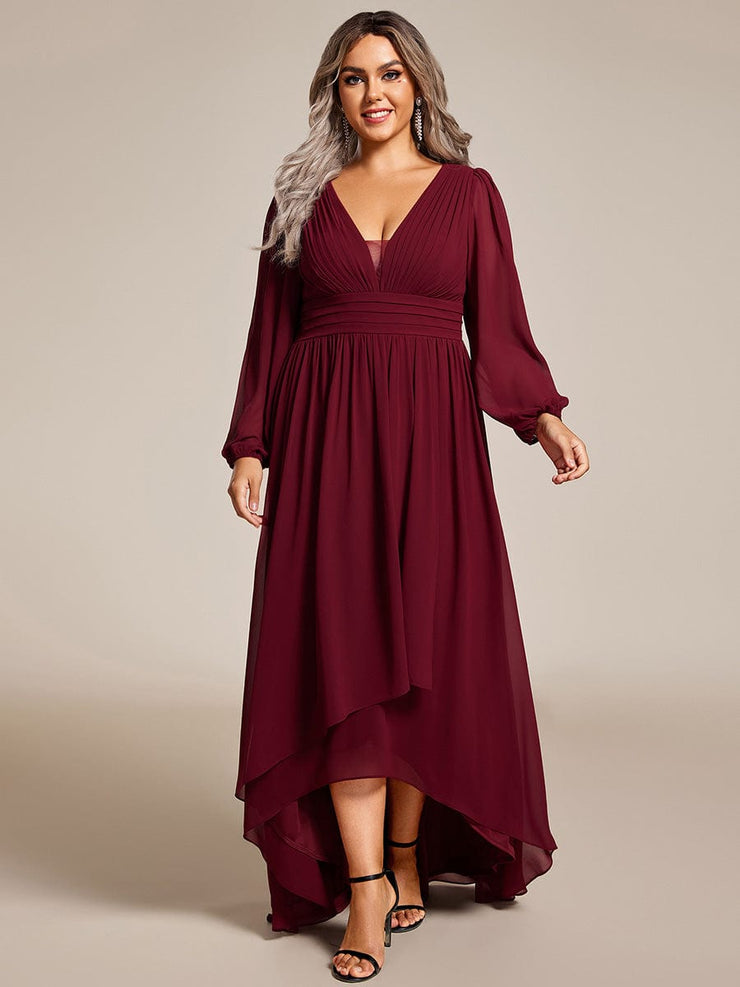 Plus Size Enchanting Chiffon Lantern Sleeve Pleated High Waist Bridesmaid Dress